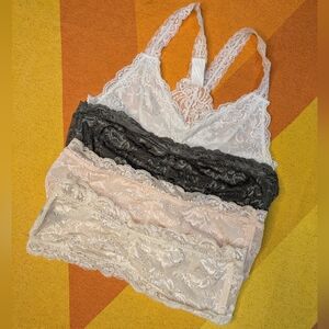 Talula Lace Bandeau Bralette Lot X 3 & BONUS Lace Racerback - Sheer - Boned